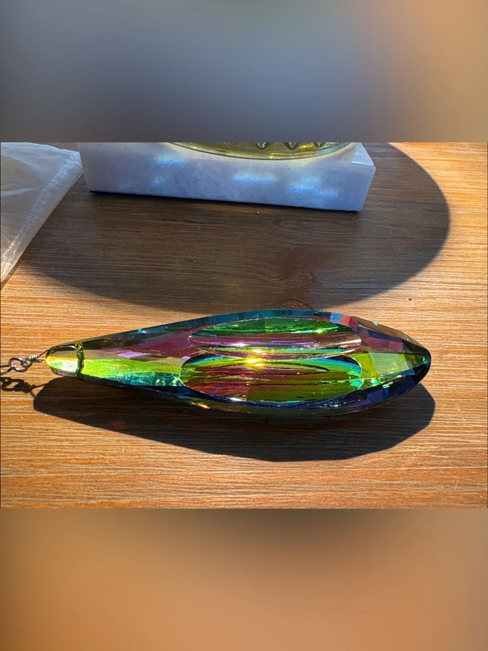 Kirks Folly Long Iridescent Crystal Teardrop Suncatcher with Aurora Borealis!